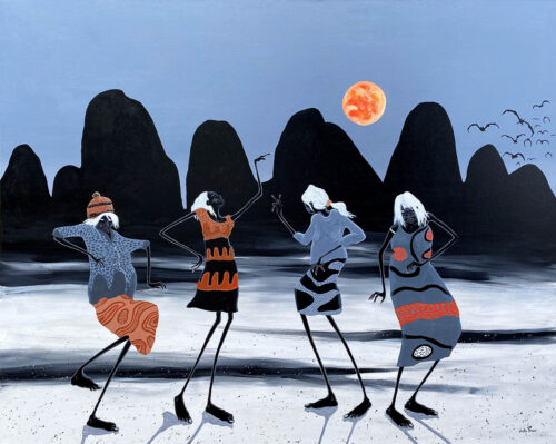 Dancing Aunties under a Blood Moon